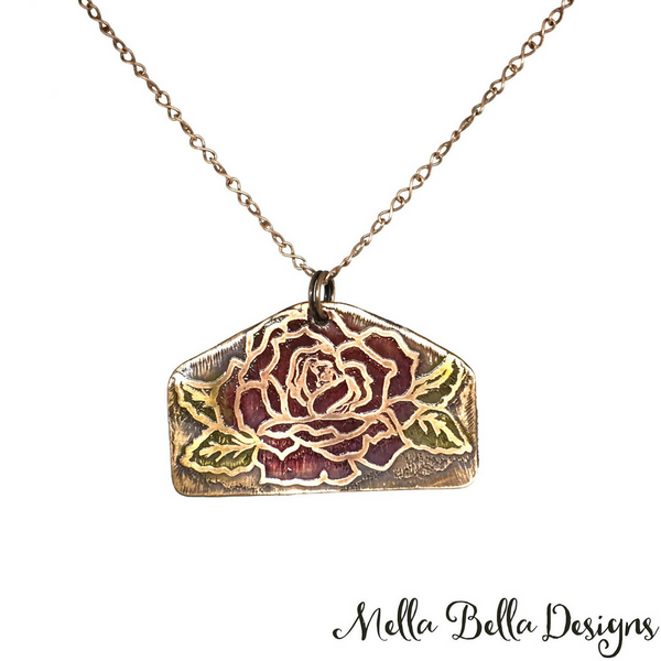 Etched Copper Rose Pendant (large)