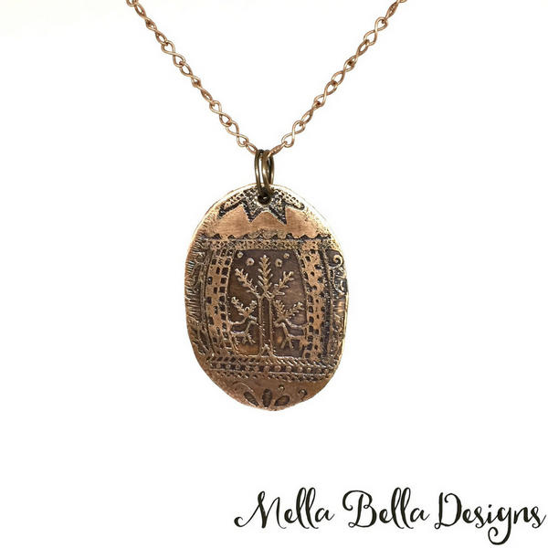 Etched Copper Pysanka Pendant