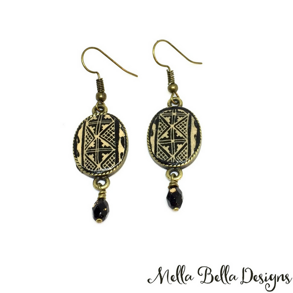 Oval brown & black Pysanka earrings