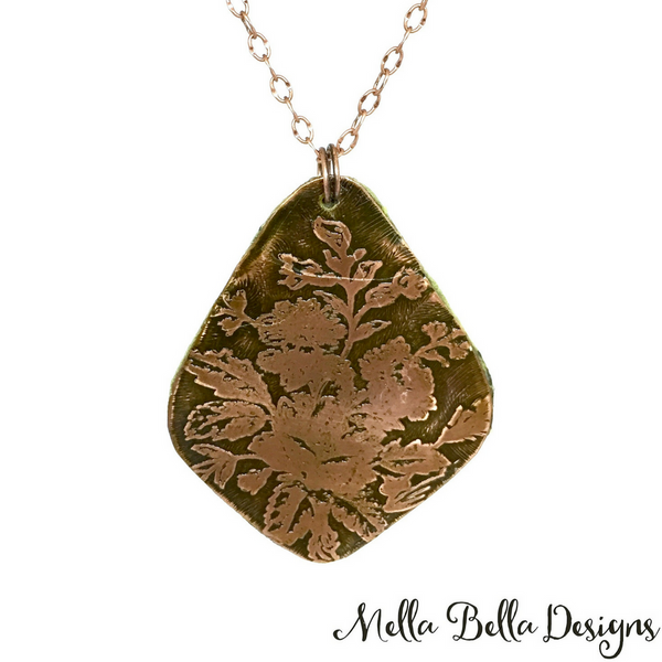 Etched Copper Flower Bouquet Pendant