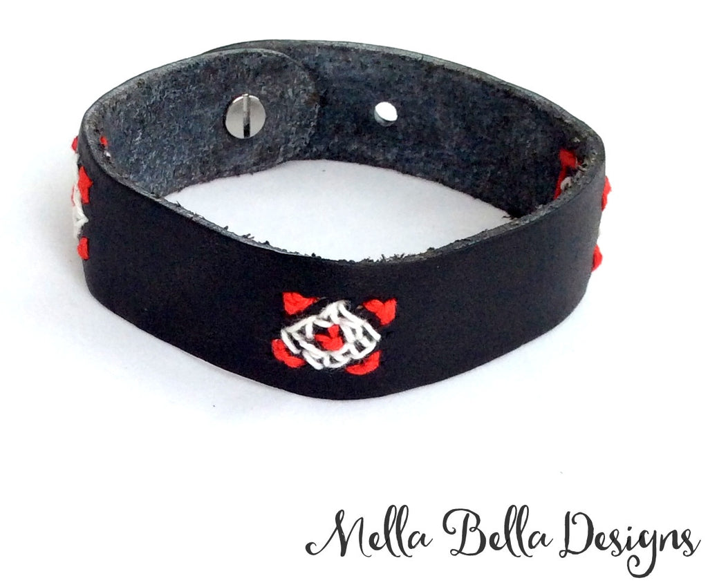 Black Embroidered Leather Bracelet