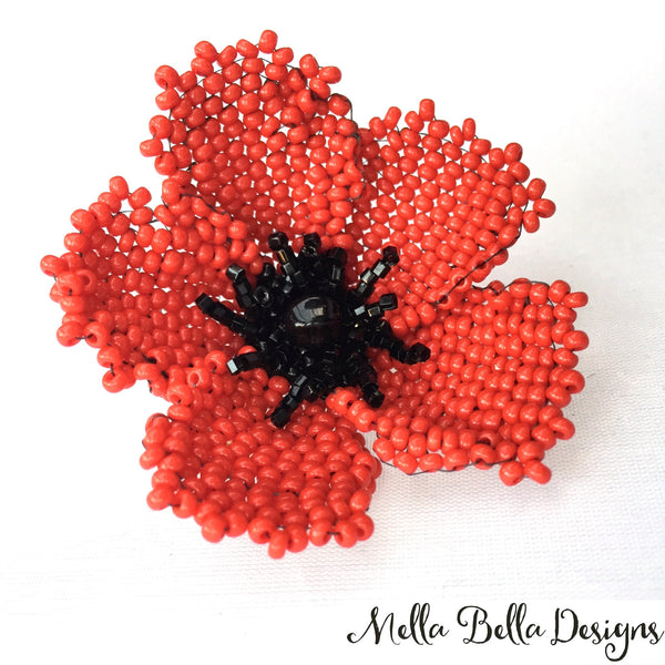 Beaded Poppy Brooch