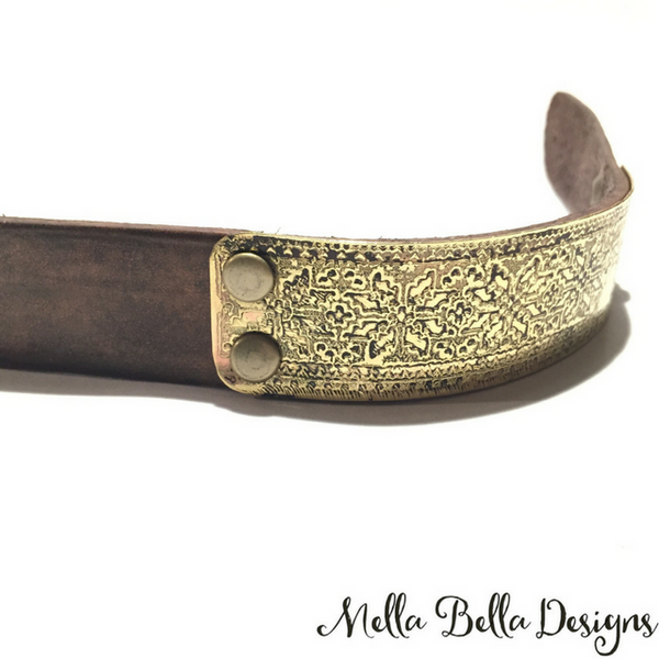 Etched Brass & Leather Bracelet