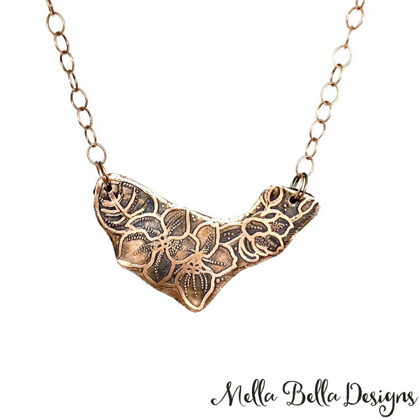 Etched Copper Flower Bouquet Pendant