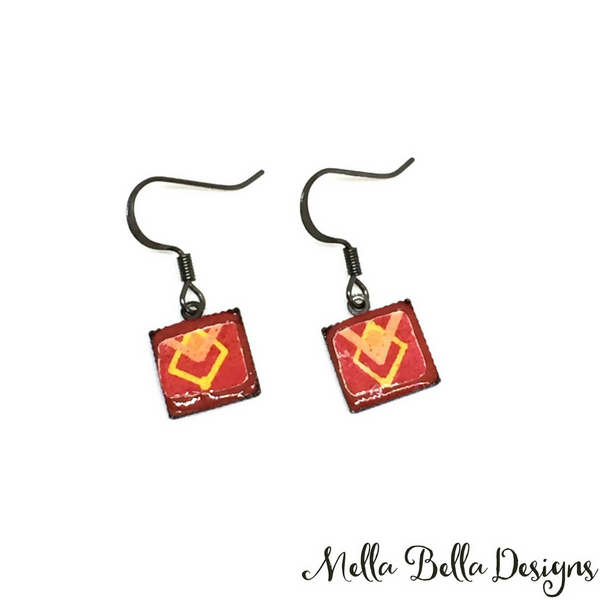 Square red & yellow Pysanka earrings