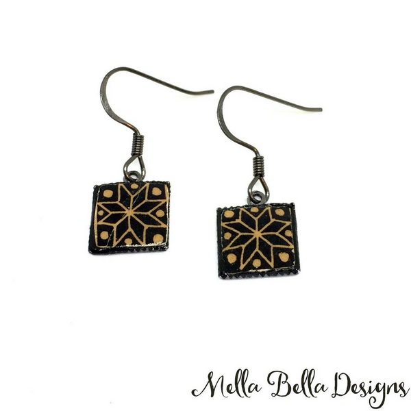 Square brown & black Pysanka earrings
