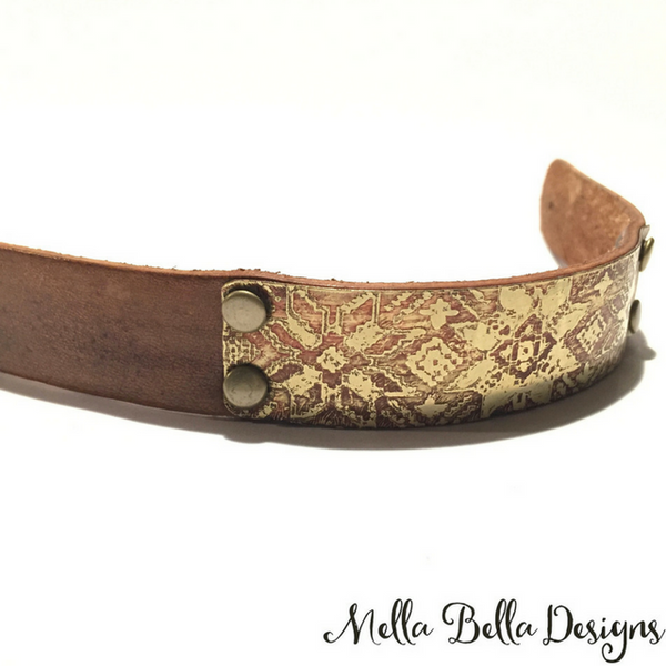 Etched Brass & Leather Bracelet